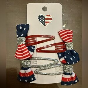 The Children's Place Patriotic Red White Blue Hair Clips 4th of July set of four